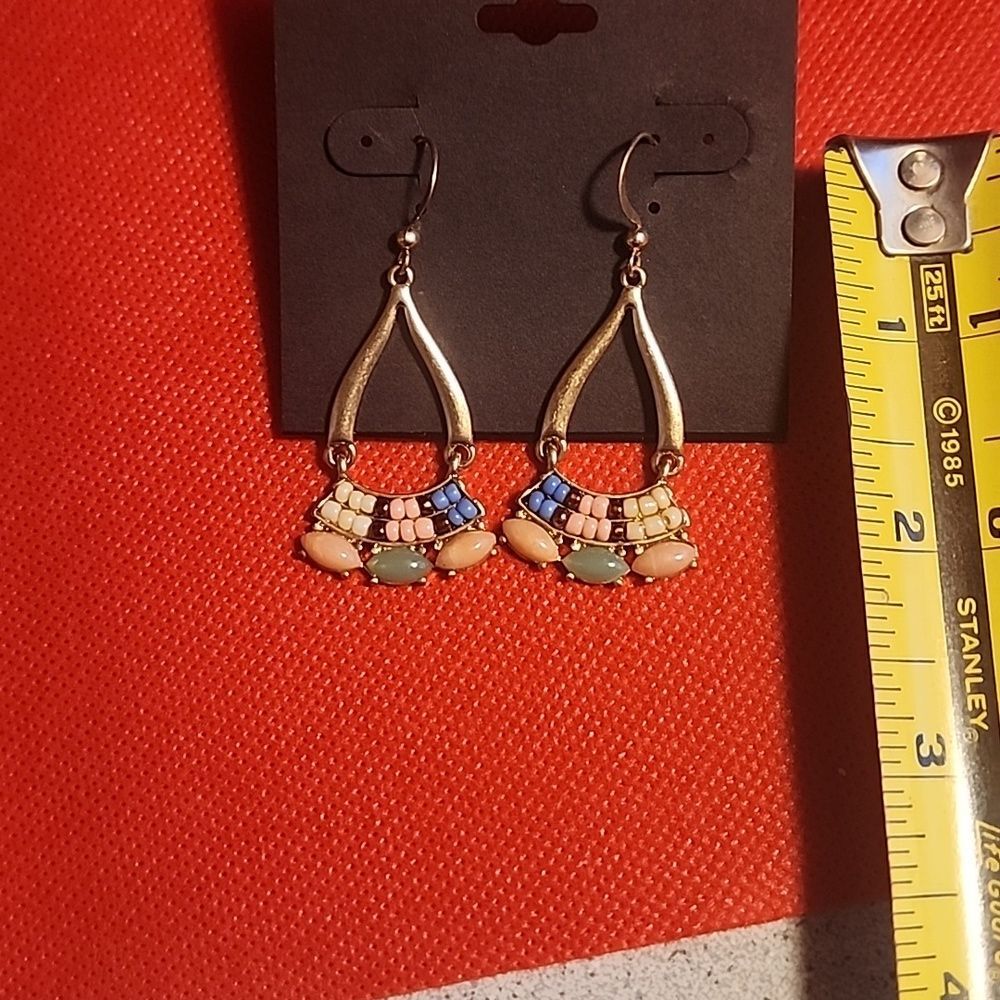 Gold and Multicolor Beaded Earrings - Picture 3 of 4